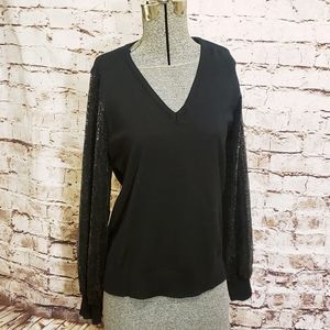 NWT Adrianna Papell Black Sweater Sequin Sleeves Medium